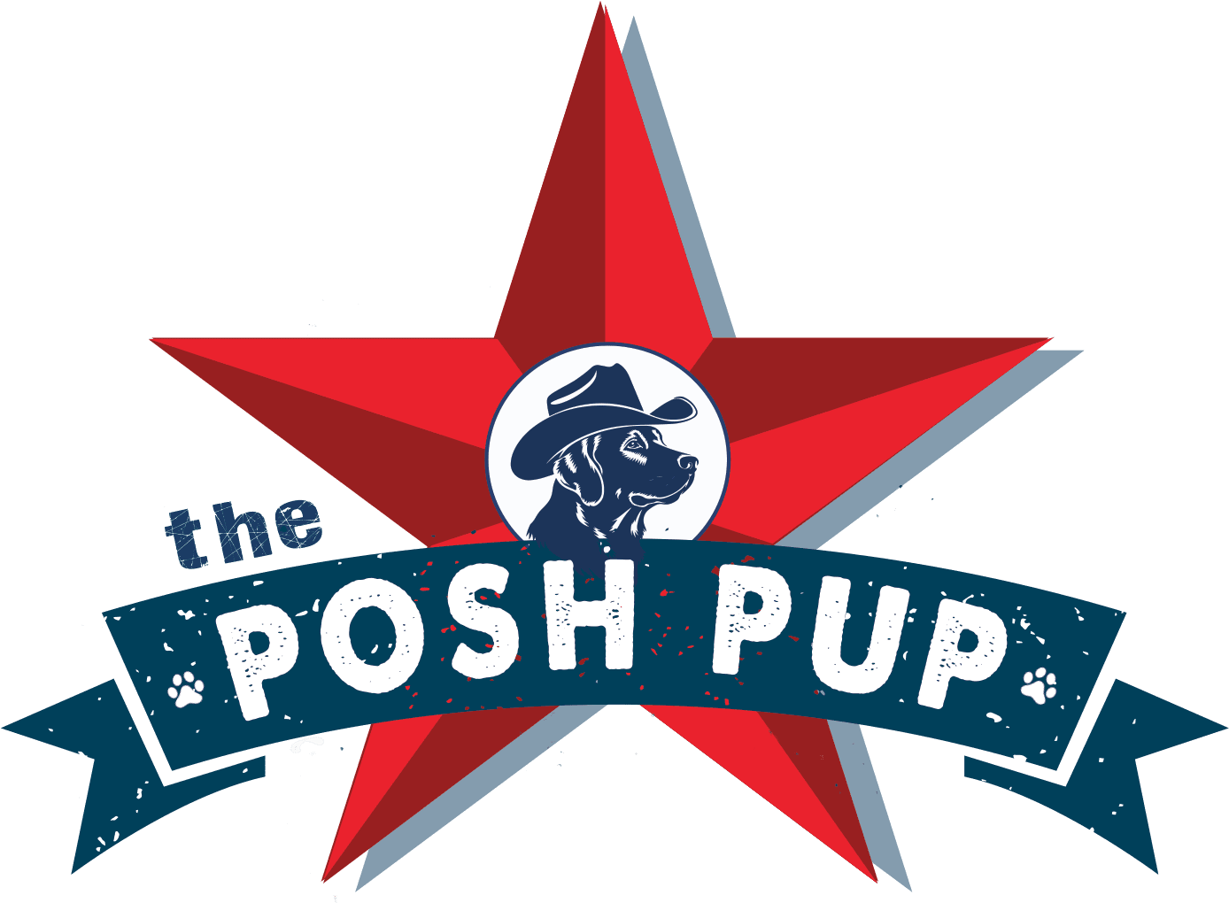 Logo of The Posh Pup featuring a dog silhouette and a red star.